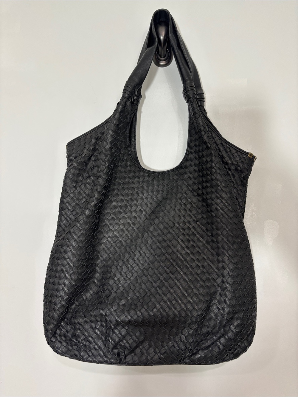 Elliott Lucca Black Woven Leather Tote Bag with Brass Accent - Picture 6 of 10